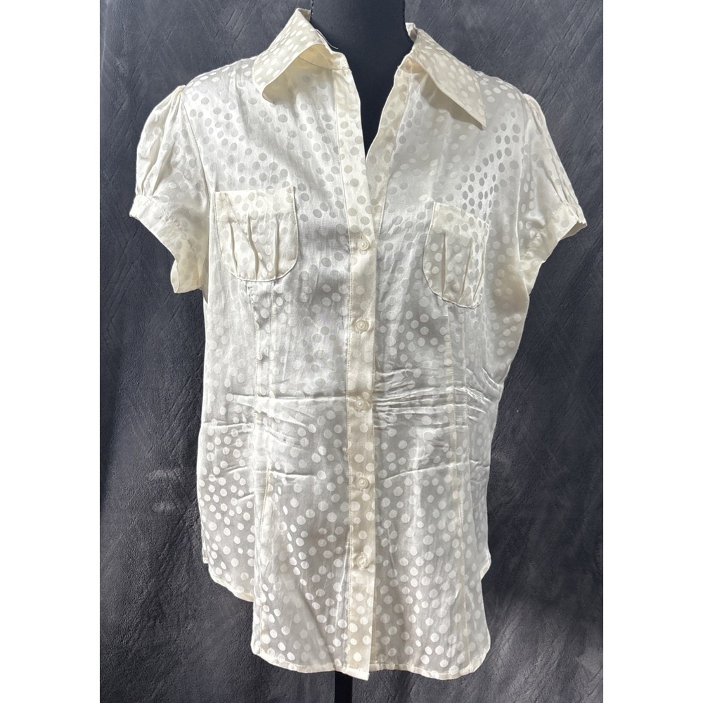 Suzanne Taylor Blouse Off White Tailored M Silk-cotton Polka Dot Pattern Classic